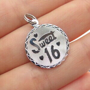 SPENCER 925 Sterling Silver Vintage Sweet 16 Mini Charm Pendant